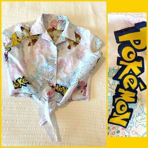 Boutique artisan made in USA cotton Pokémon crop blouse m - Picture 1 of 6